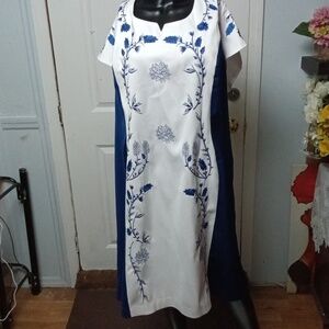Elegant Blue and White Embroidered Dress